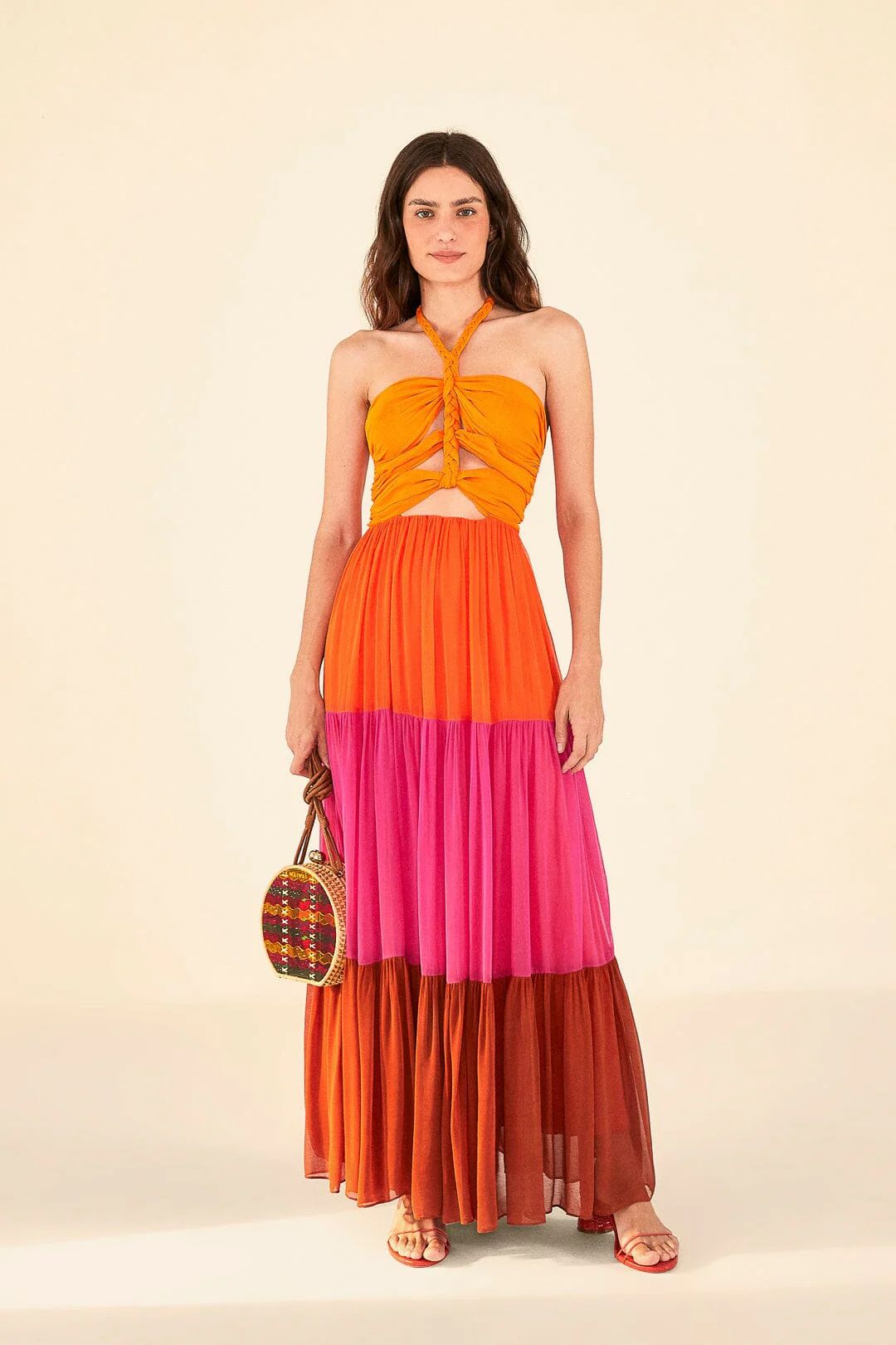 warm color blocking maxi dress | FarmRio