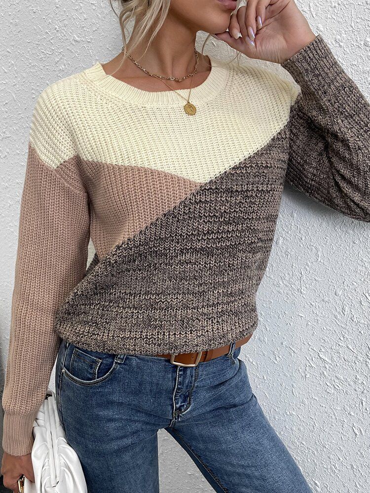 Colorblock Drop Shoulder Sweater | SHEIN