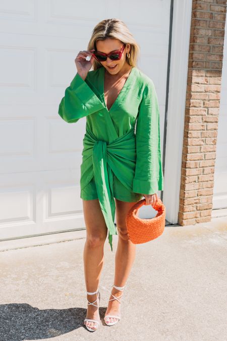 Summer vacation outfits and spring break outfit inspiration from revolve, green wedding guest dress, emerald green cocktail dress, orange handbag

#LTKstyletip #LTKFind #LTKtravel