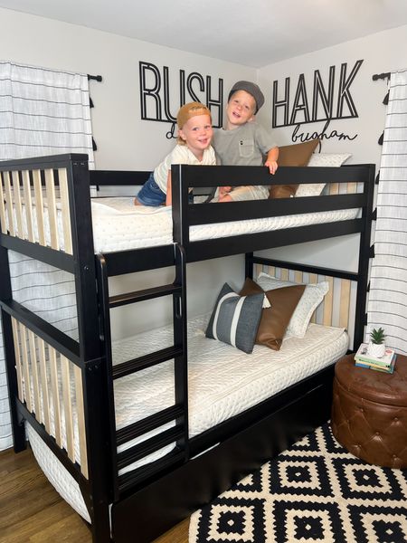 Baby boy and toddler boy shared room monochromatic bunk beds and bedding rug crib trundle 

#LTKfamily #LTKkids #LTKbaby