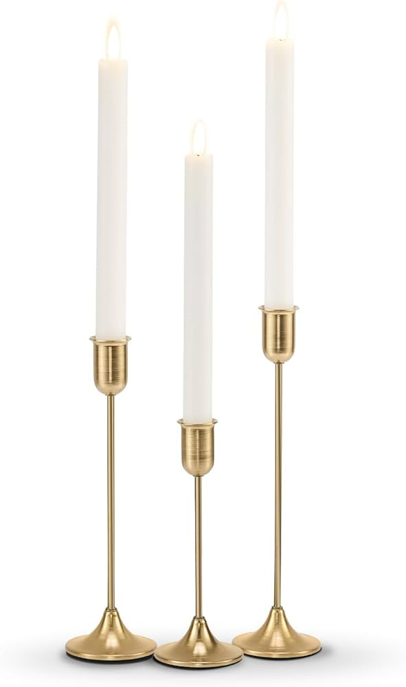 Candlestick Holders, Taper Candle Holders Set of 3, Gold Vintage Candle Sticks Holder Decor for T... | Amazon (US)