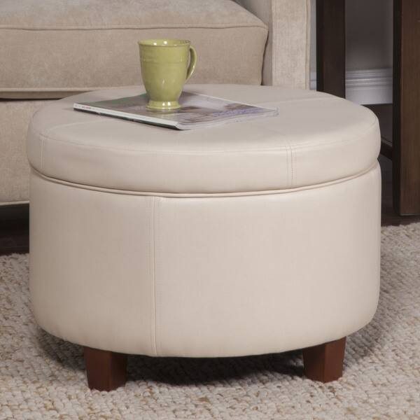 Porch & Den Rockwell Large Ivory Faux Leather Round Storage Ottoman | Bed Bath & Beyond