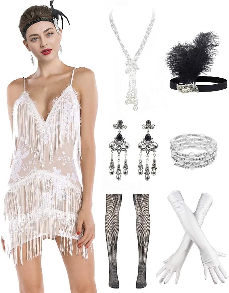 Women's Flapper Dress 1920s Gatsby Tassel Sway Dance Cocktail Dress with 20s Accessories Set | Amazon (US)