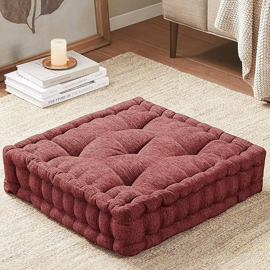 Intelligent Design Azza Floor Pillow Square Pouf Chenille Tufted with Scalloped Edge Design Hypoa... | Amazon (US)