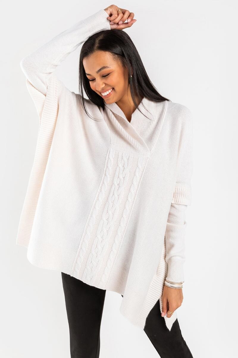 Ariah V-Neck Cable Poncho | Francesca’s Collections