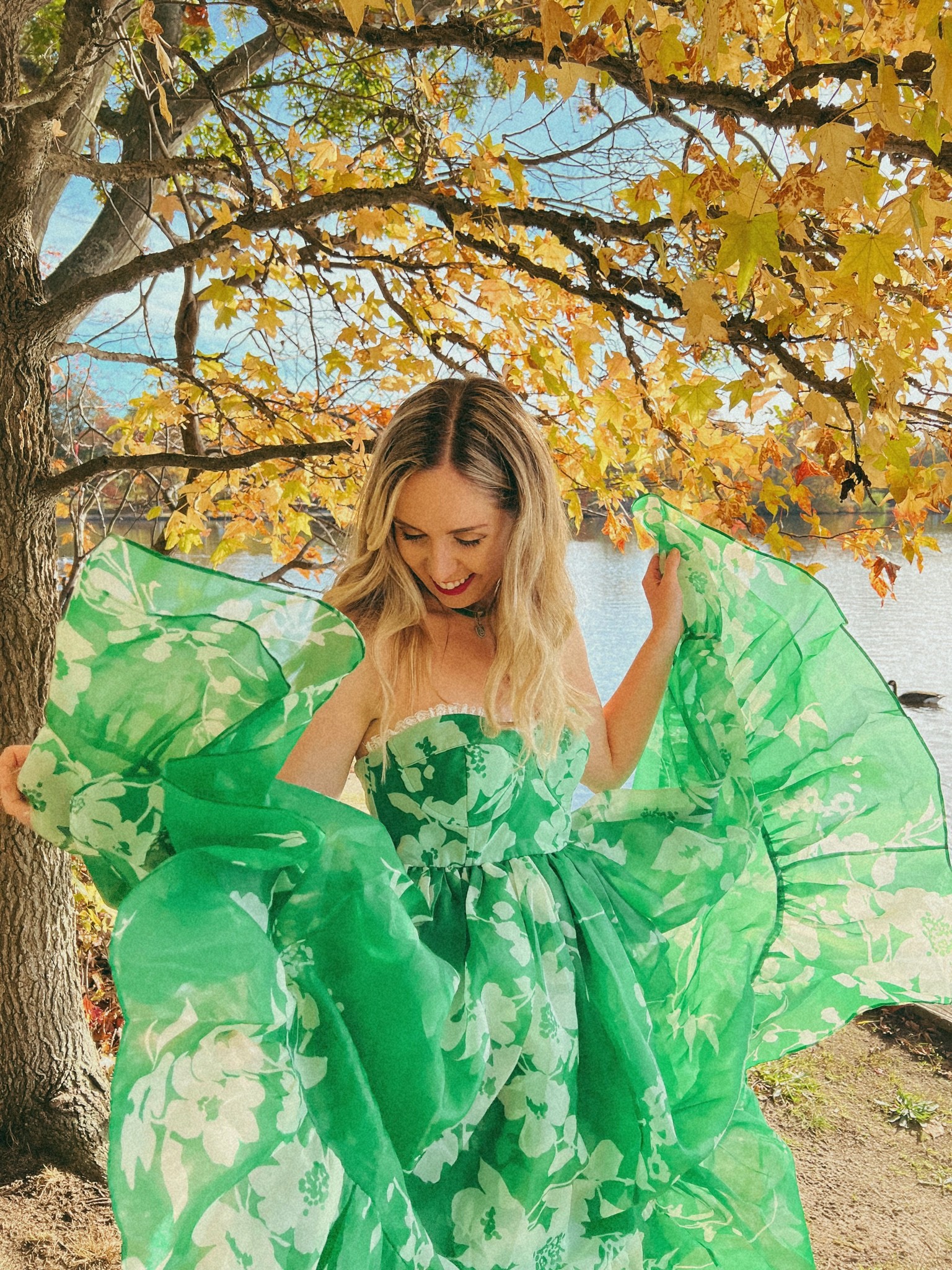 Green dress 💚 my exact necklace is a Slytherin choker purchased at the WizardIng World of HP