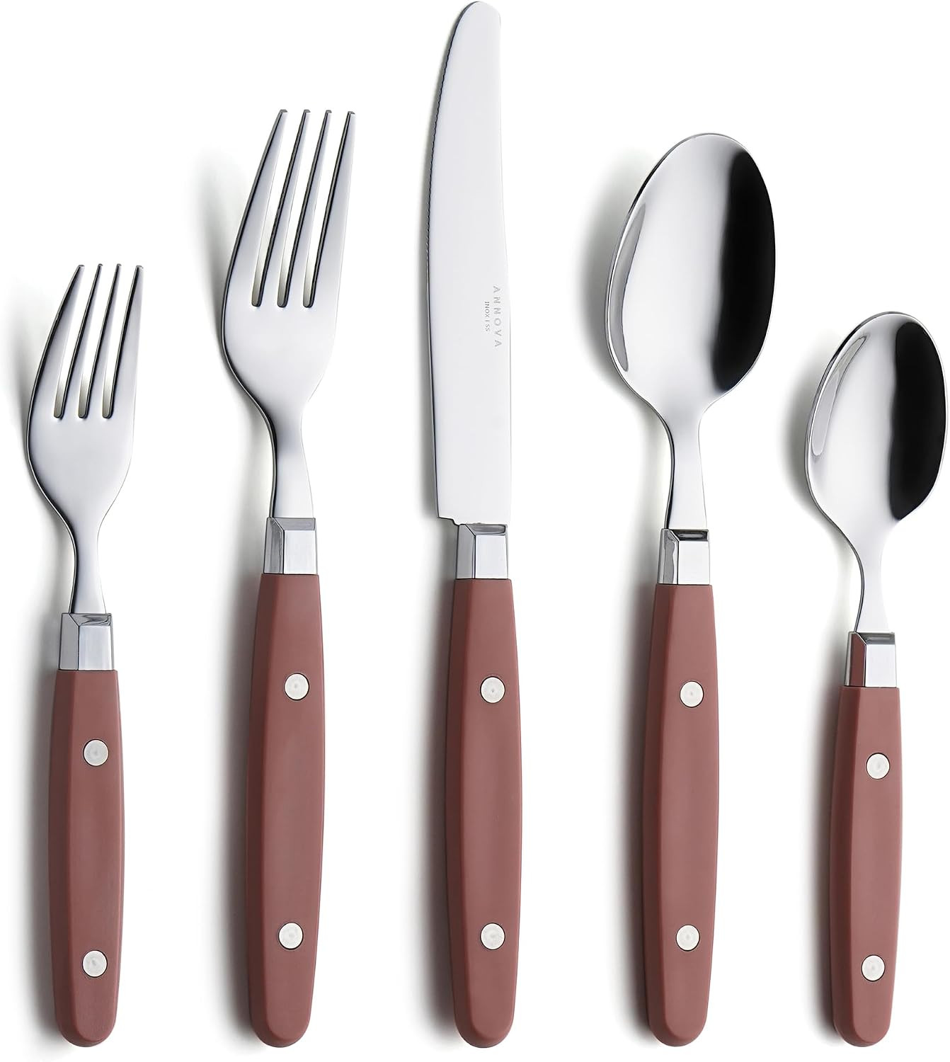 Annova Cutlery Set 20 Pieces Stainless Steel Color Handle with Rivet/Retro Style Flatware (Brown) | Amazon (UK)