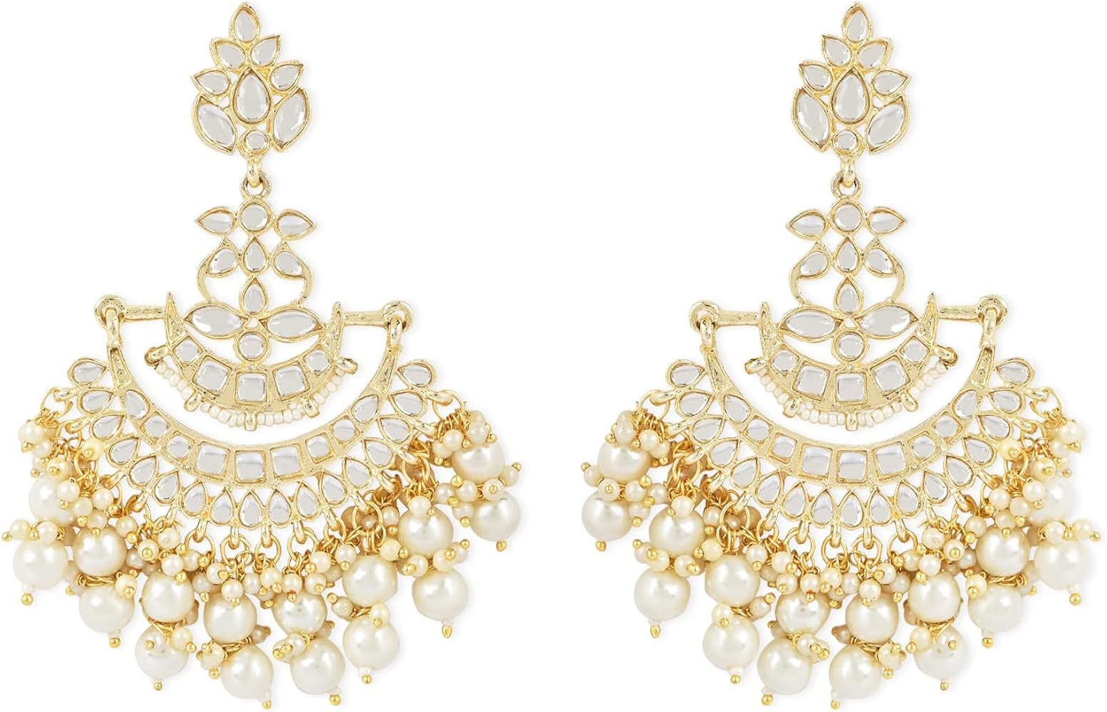 I Jewels Gold Plated Kundan Pearl Chandbali Earrings For Women And Girls | Amazon (US)