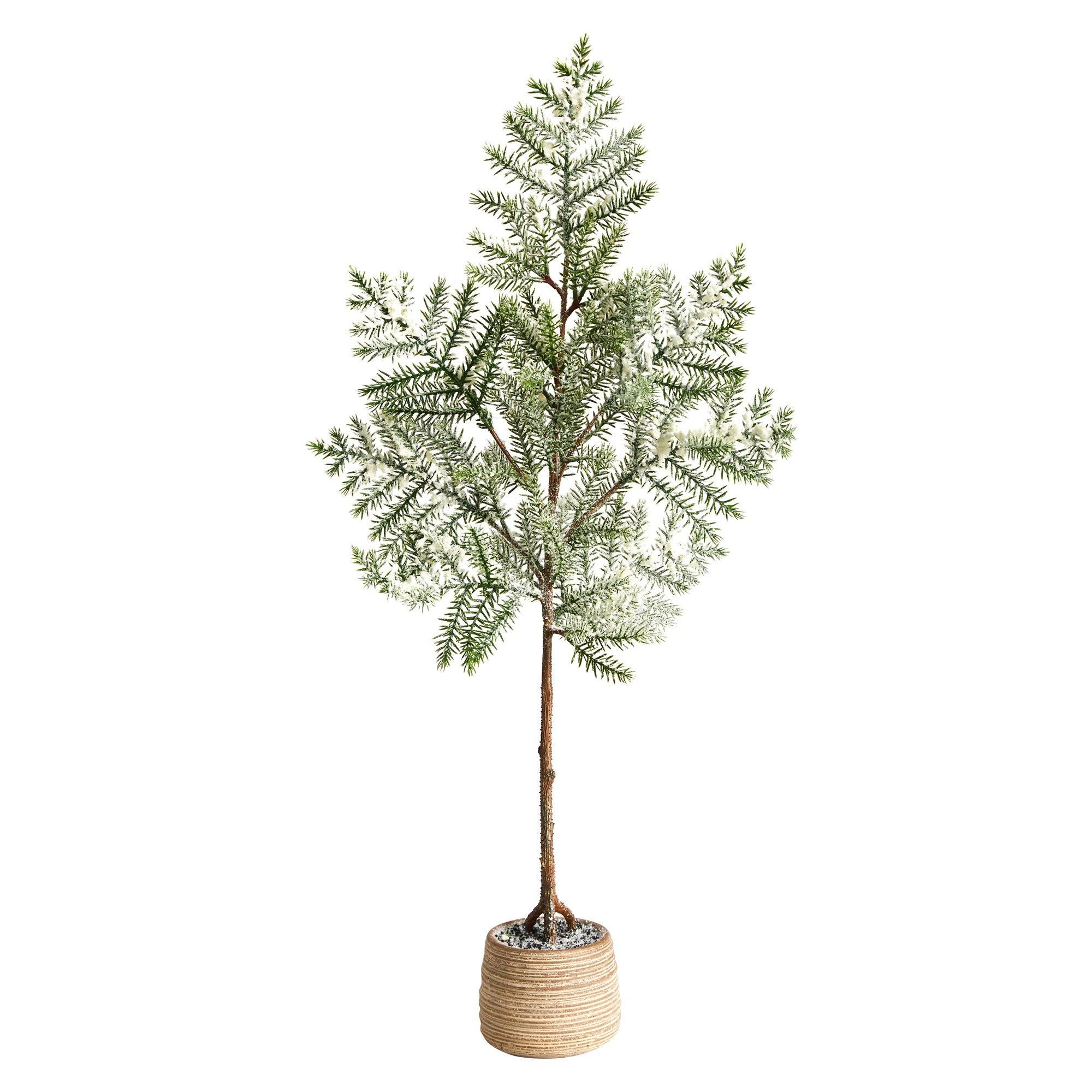 35'' Frosted Pine Artificial Christmas Tree in Decorative Planter | Nearly Natural