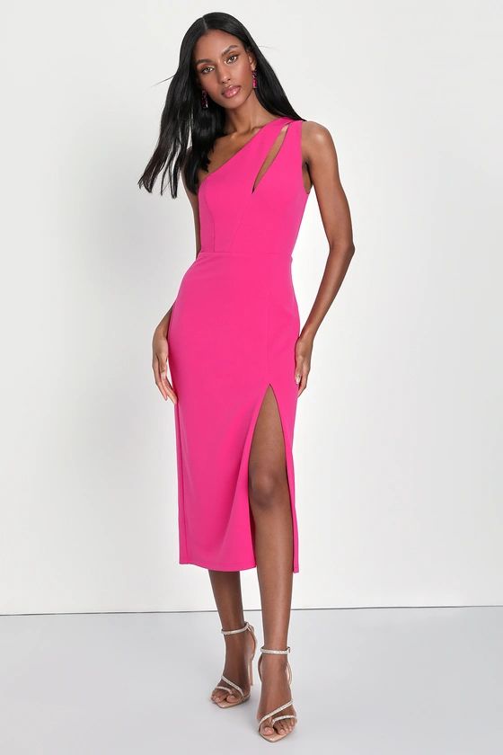 Cocktail Club Hot Pink One-Shoulder Midi Dress | Lulus (US)