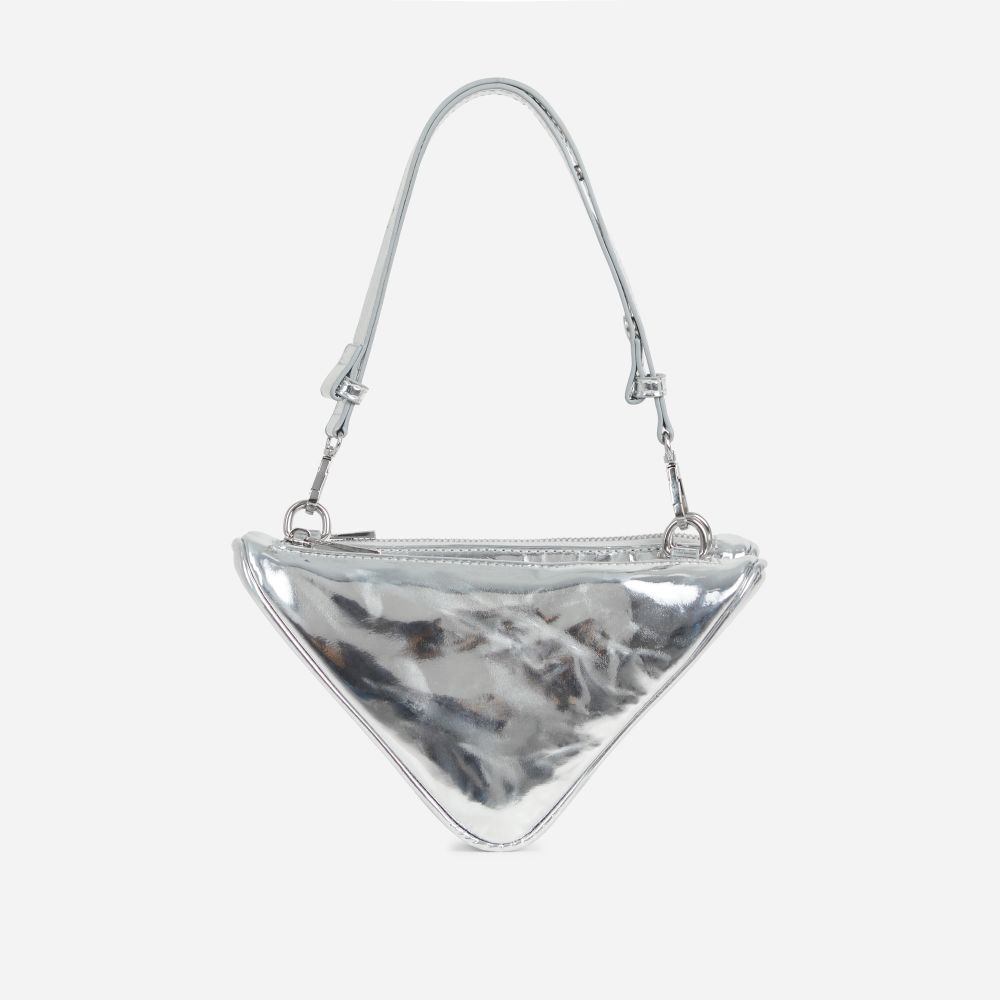 Lotus Triangle Shape Shoulder Bag In Silver Patent | EGO Shoes (US & Canada)