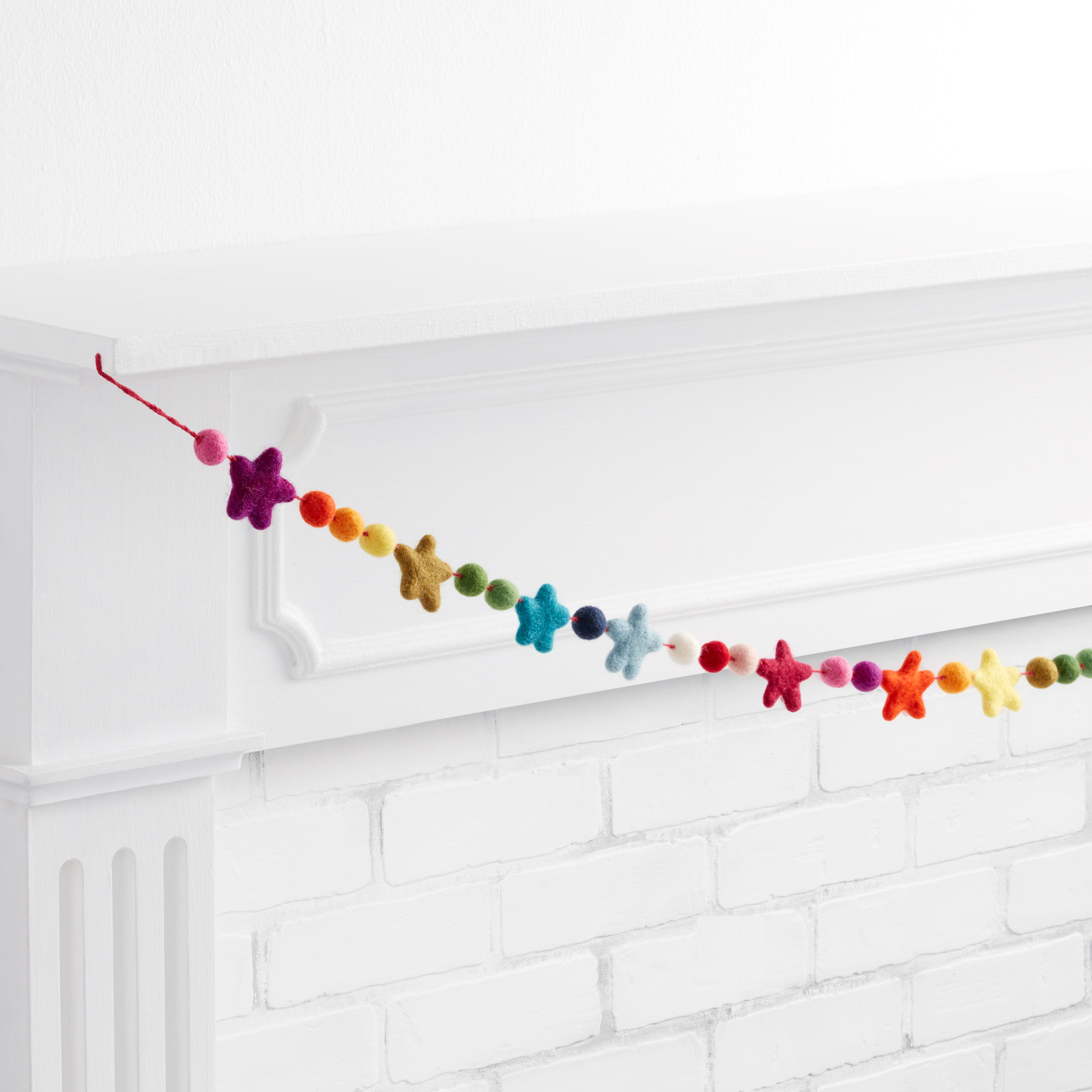 Felted Wool Star and Pom Pom Garland | World Market