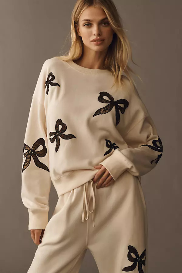 Linetta Lace Bow Pullover Sweatshirt | Anthropologie (US)