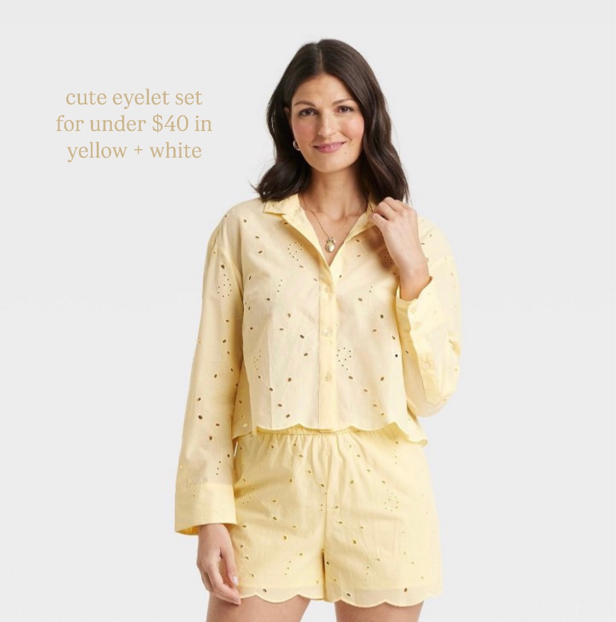 Cute butter yellow (white also!!) eyelet set for under $40. Will be great for postpartum!  

#LTKBaby #LTKBump #LTKFamily