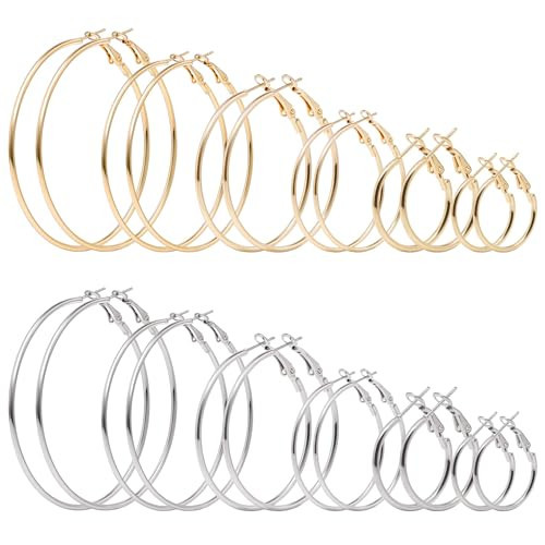 ONKAZO 12 Pairs Gold Hoop Earrings Set for Women Multipack 14K Gold Plated Lightweight Hypoallergenic Large Gold Earrings Women’s Huggies Earrings | Amazon (US)