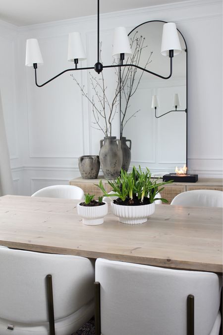 Dining table, Chandelier, planter, vase, mirror, chairs 

#LTKSeasonal #LTKhome #LTKstyletip