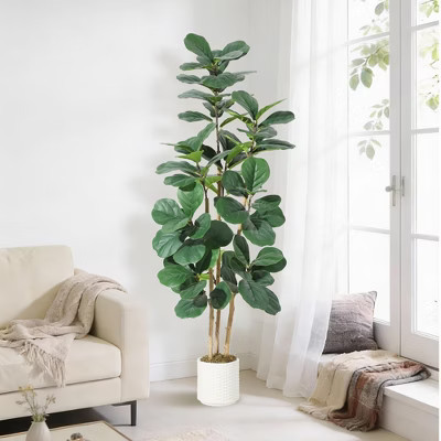 Faux Fiddle Leaf Fig Tree 6 FT, Artificial Tree with Lifelike Trunk & Glossy Leaves, Bendable Boughs | Target