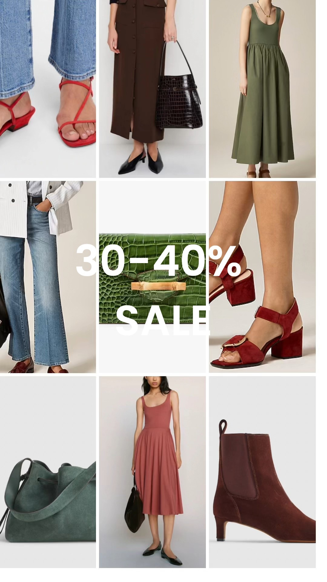 Sale! Beautiful autumn finds like red suede sandals, ankle boots, kick flare jeans, and daytime dresses in fall colors. J. Crew, Madewell, Reformation. 

To shop the green croc Pamela Munson bag, head to:

https://shopmy.us/shop/blaisebarber

#LTKxMadewell #LTKSaleAlert #LTKShoeCrush
