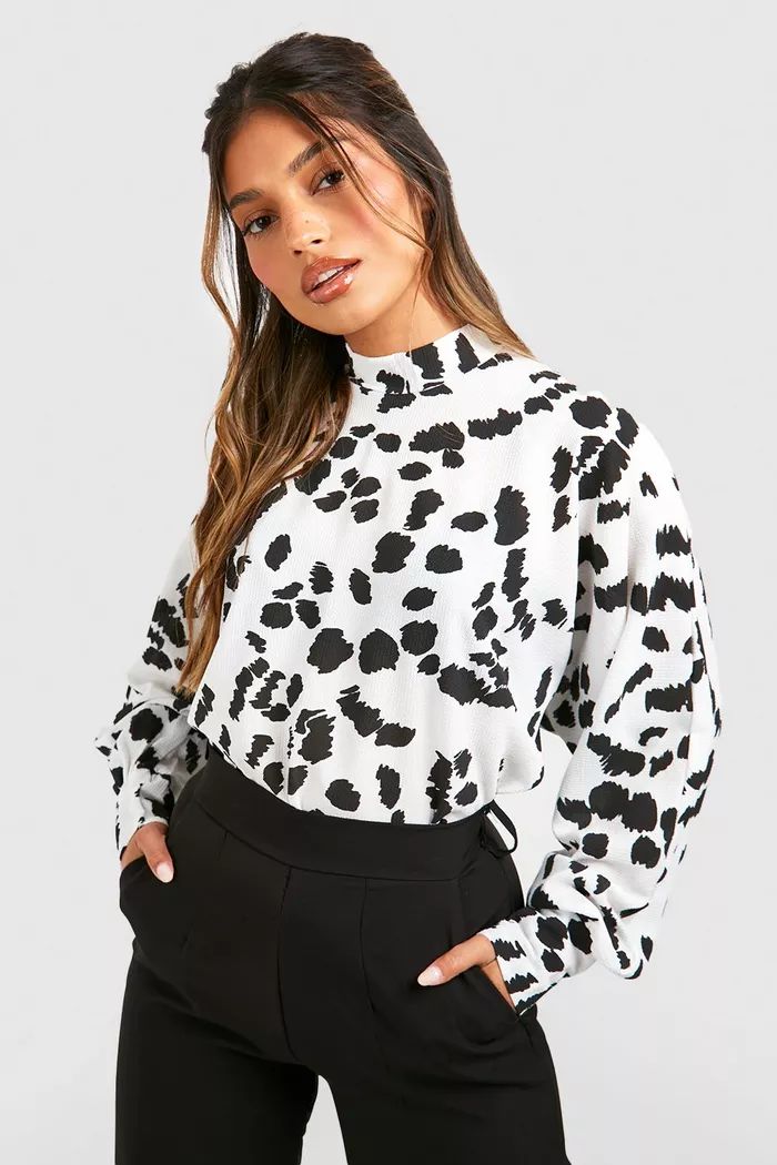 Dalmatian Print High Neck Blouse | boohoo (US & Canada)