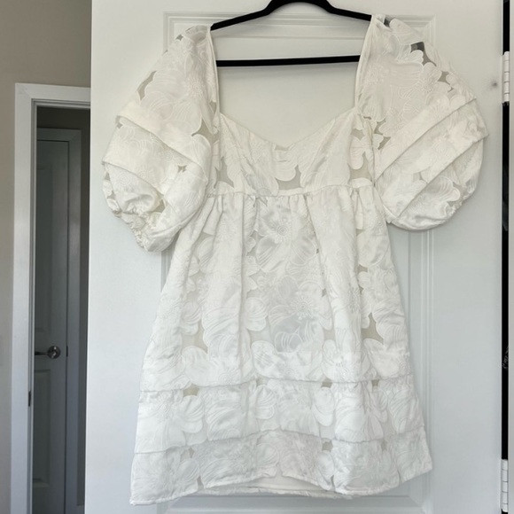 NWT For Love & Lemons Evelyn Organza Babydoll White Floral Mini Dress | Poshmark