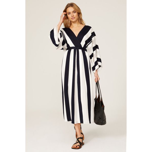 Adam Lippes Collective Stripe Kimono Sleeve Dress blue-white-print | Rent the Runway