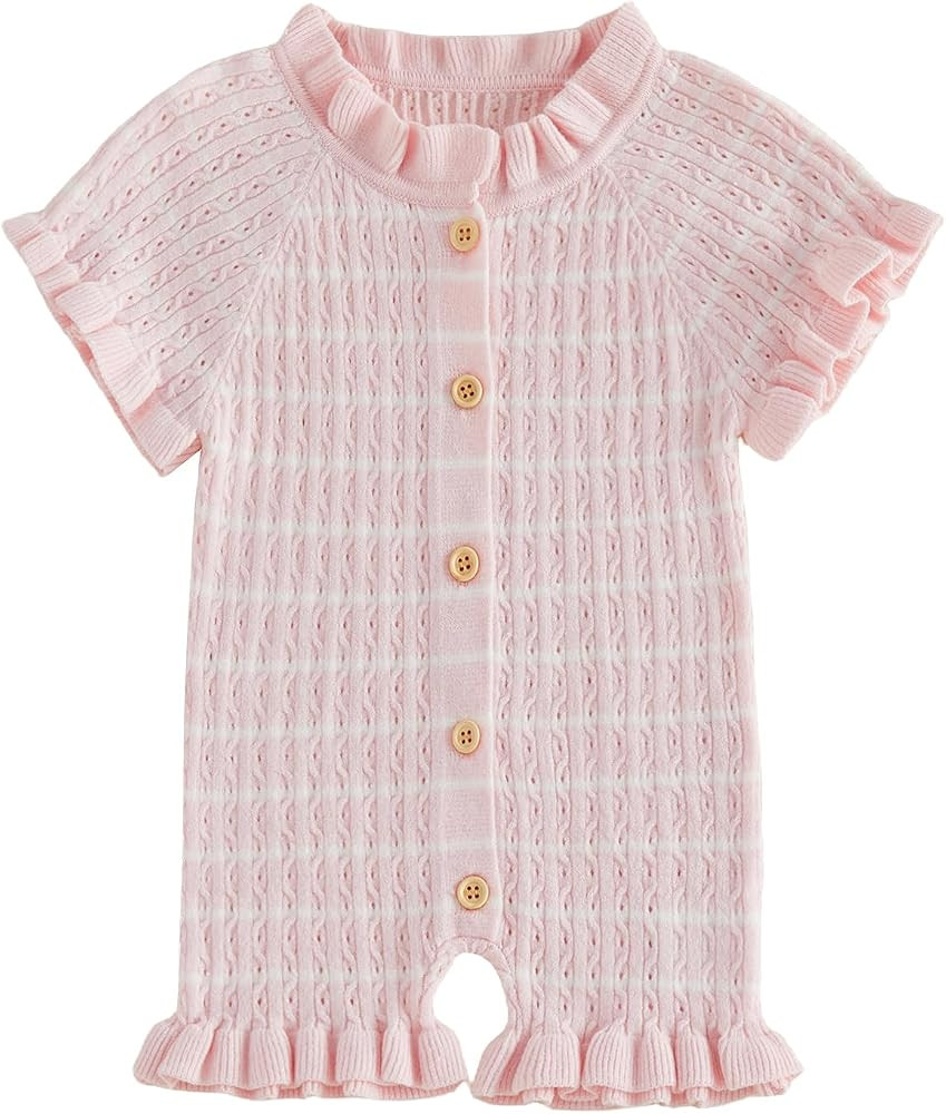 Socutebabe Baby Girl Knit Ruffle Romper Cute Outfit Short Sleeve Onesie Jumpsuit 0 3 6 9 12 18 Mo... | Amazon (US)