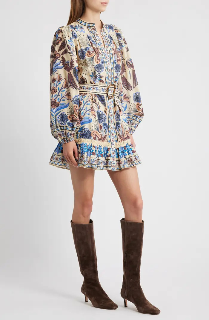 FARM Rio Nature Land Long Sleeve Belted Minidress | Nordstrom | Nordstrom