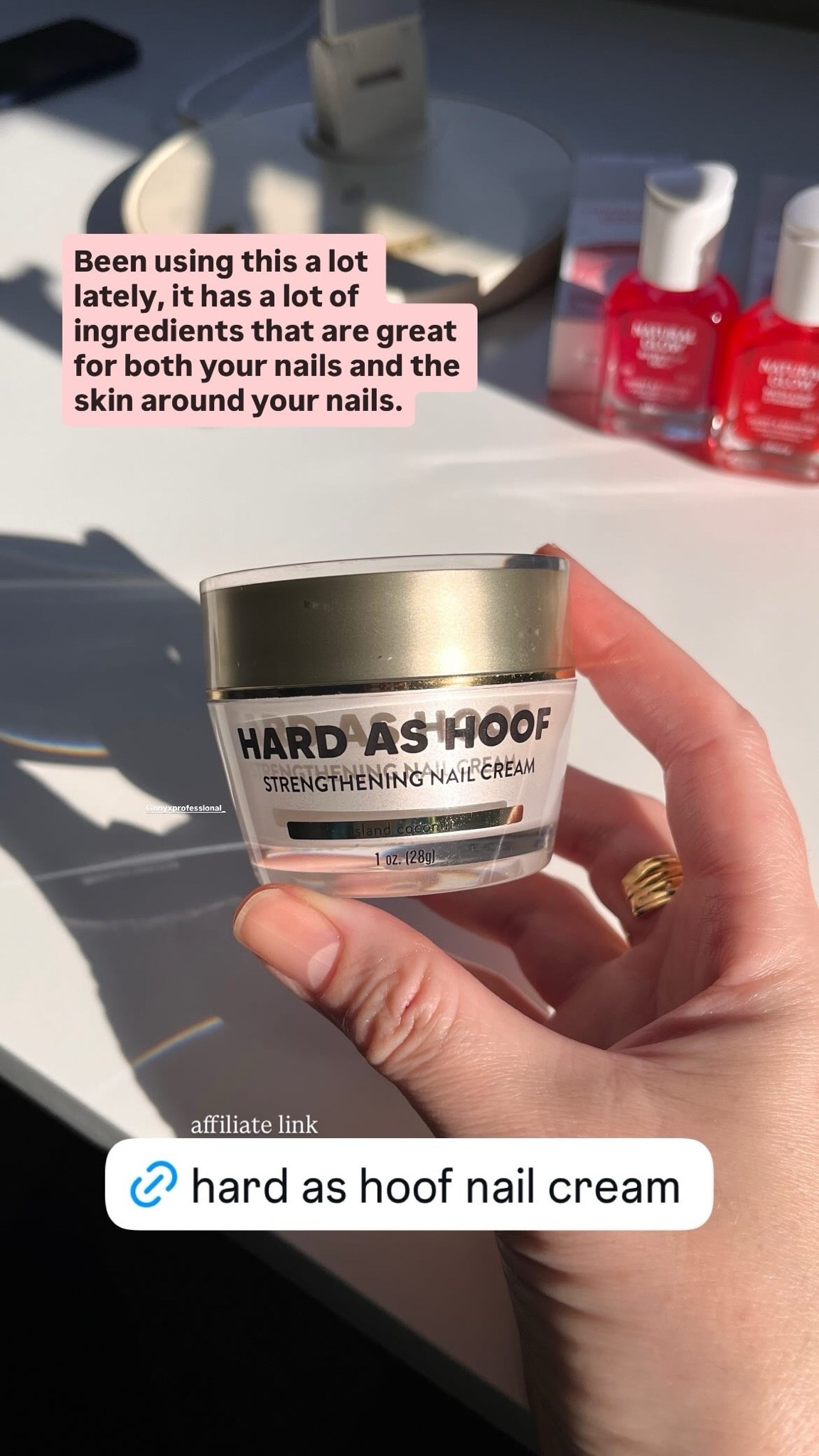 Been using this Onyx Hard As Hoof nail strengthening cream a lot lately, and I just saw they also have a cherry almond scent, I’ll definitely need to try that one too! 

A little goes a long way, this jar should last quite a while!

#naturalnails #nailcare

#LTKselfcare #LTKBeauty