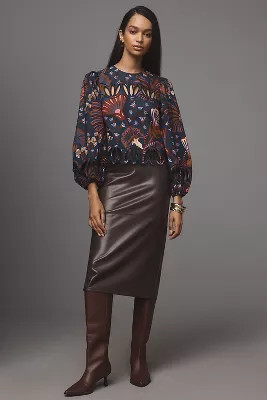 Farm Rio Long-Sleeve Cutwork Blouse | Anthropologie (US)