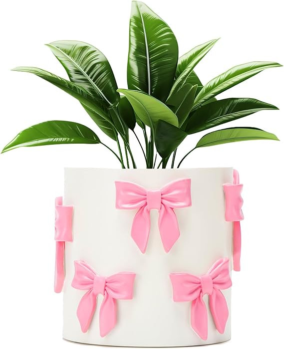 Stylor Pink Bow Planter - Coquette Bow Room Decor for Teen Girls, Decorative Cute Flower Pot with... | Amazon (US)