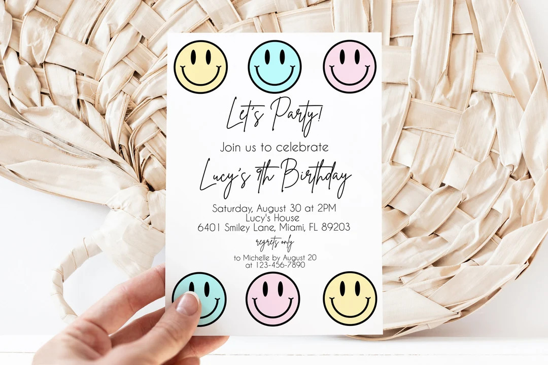 Smiley Birthday Invitation Smiley Face Editable Template - Etsy | Etsy (US)