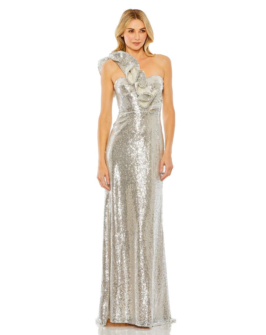 Sequin ruffled one shoulder gown | Mac Duggal