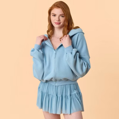 Blogilates Women's Marshmallow Full Zip Hooded Sweatshirt - Light Blue L | Target