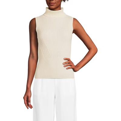 Lands' End Women's Fine Gauge Cotton Turtleneck Tank Sweater - Medium - Fresh Ivory | Target