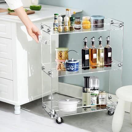 3-Tier Acrylic Slim Slide Out Storage Rolling cart,Clear Bathroom Kitchen Laundry Narrow Places S... | Amazon (US)