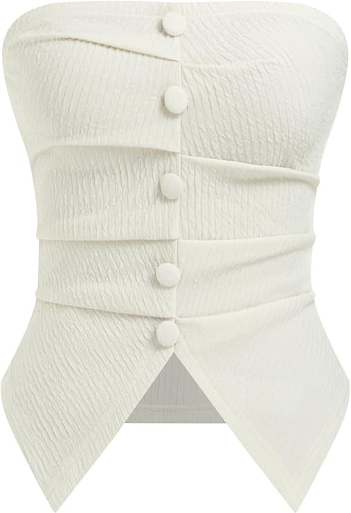 CIDER Going Out Tube Tops for Women Split Strapless Ruched Crop Tops Trendy Cute Summer Outfits Y... | Amazon (US)