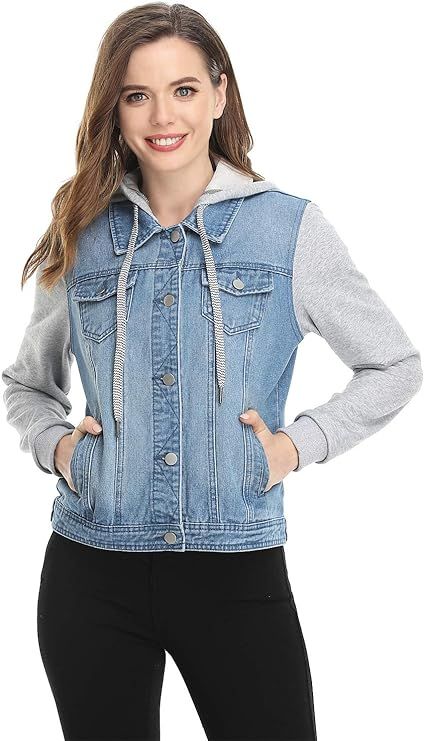 MISS MOLY Women's Layered Drawstring Casual Hoodie Denim Jackets Jean Jacket Coat w Pockets | Amazon (US)