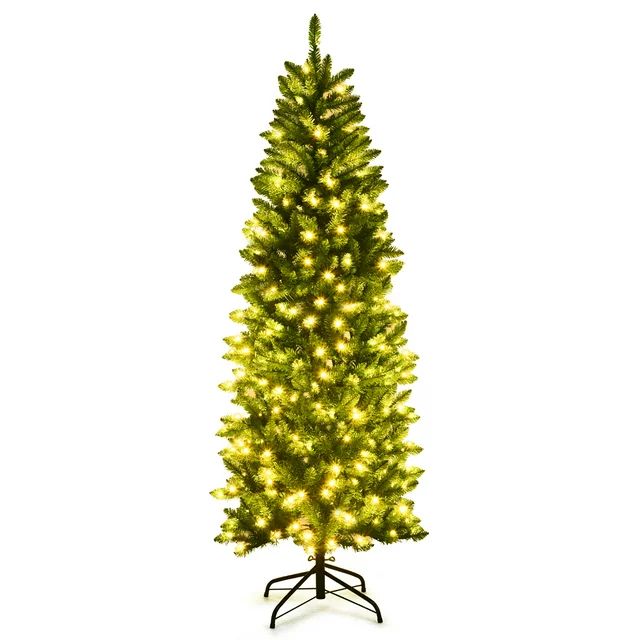 Costway 6Ft Pre-lit Artificial Pencil Christmas Tree Hinged Fir PVC Tree /250 LED Lights | Walmart (US)