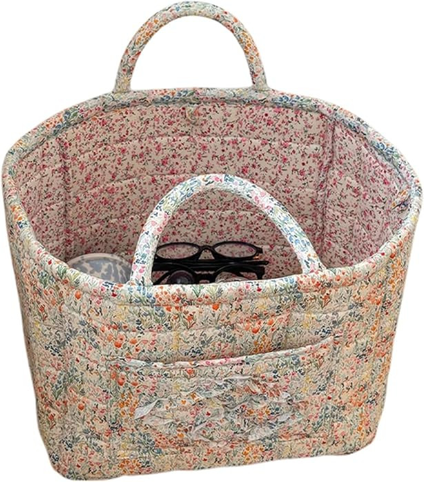 Boho Fabric Storage Basket Quilted Floral Print Baskets Organizer Bin with Handles for Home, Picn... | Amazon (US)