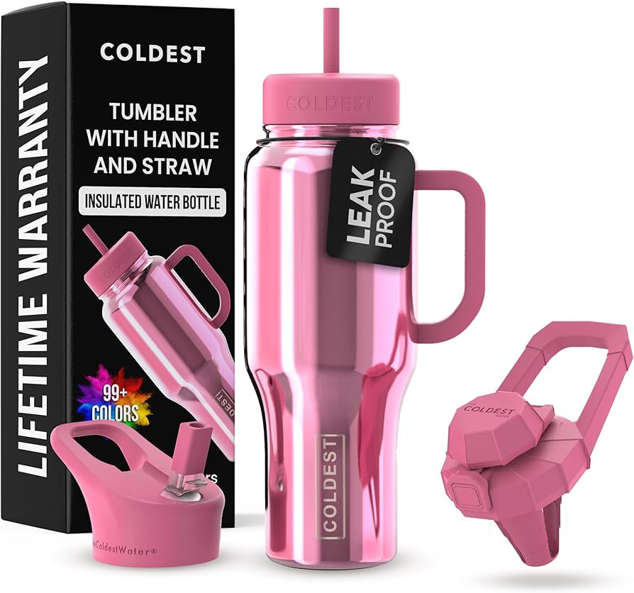 Coldest Tumbler with Handle and Straw - 100% Spill Proof Tumbler with Straw (3 Lids) - Stainless ... | Amazon (US)