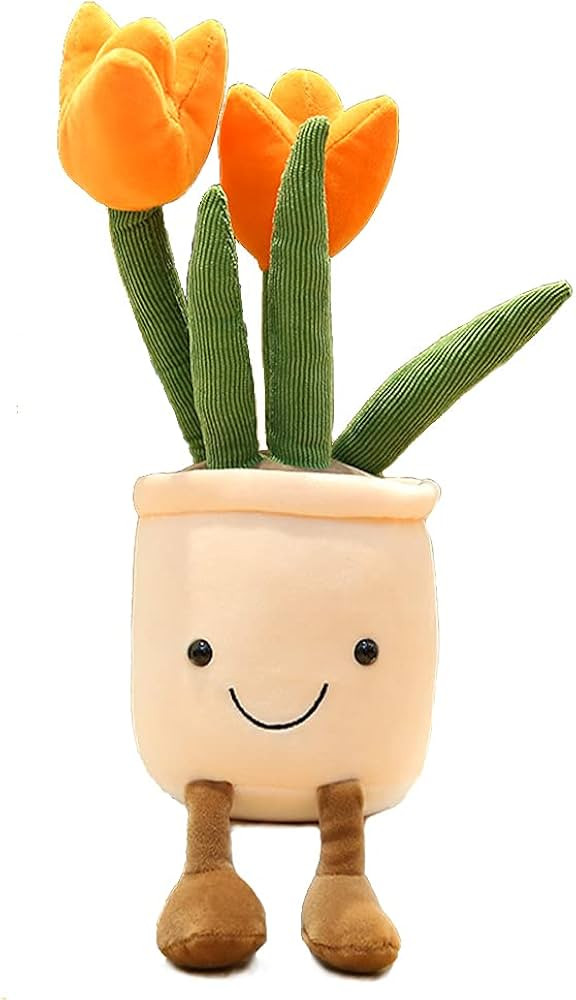 Tulip Plush Toy, 13" Orange Flower Pot Stuffed Throw Plushie Pillow Doll, Soft Fluffy Plant Frien... | Amazon (US)
