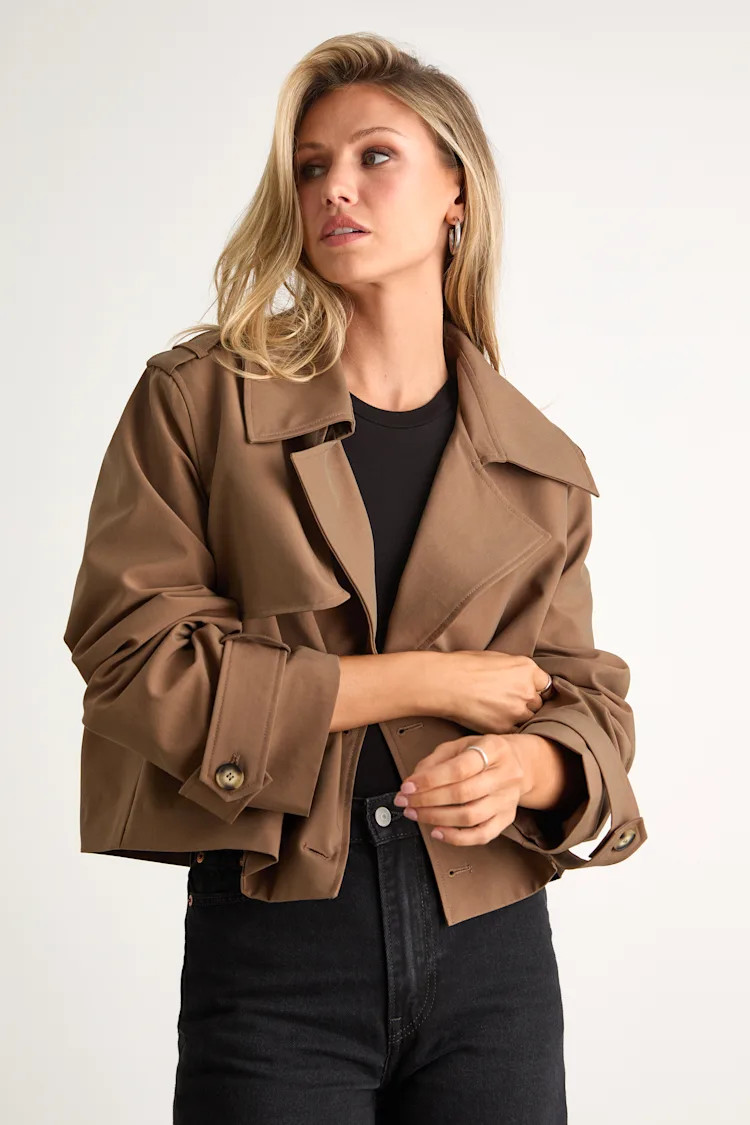 Donley Light Brown Double-Breasted Cropped Trench Coat | Lulus