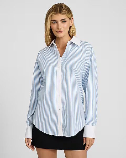 Stretch Cotton Poplin Striped Boyfriend Shirt | Express