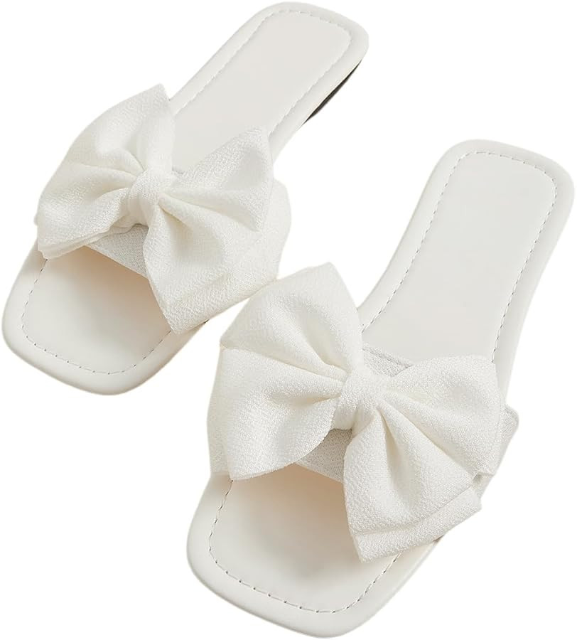 GORGLITTER Women's Bow Dress Flat Sandals Cute Square Open Toe Dressy Vacation Wedding Summer Sli... | Amazon (US)