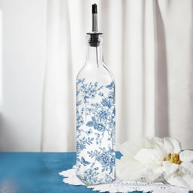 JarThenaAMCS Chinoiserie Olive Oil Dispenser Bottle Blue Floral Glass Cruet Bottle with Spout Coo... | Amazon (US)