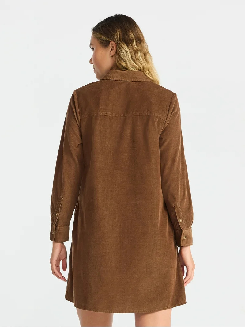 Time and Tru Women's Corduroy Shirtdress with Long Sleeves, Sizes XS – XXXL | Walmart (US)