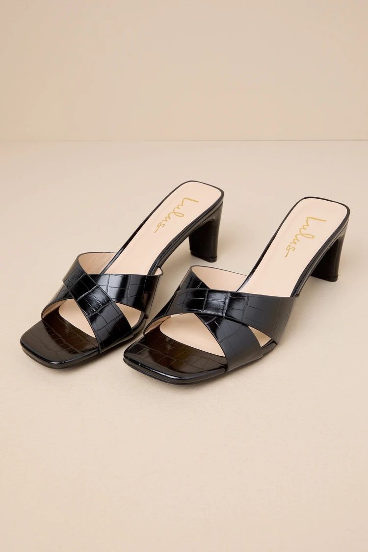Deckerson Black Crocodile-Embossed High Heel Slide Sandals | Lulus