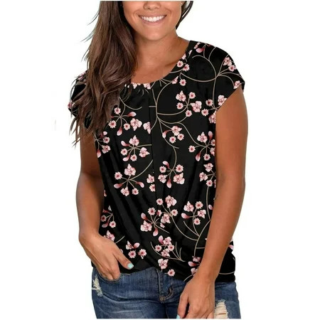 Fashion Neckline T Shirts Trendy Printed Tee Comfy Clothes Casual Shirt Tops for Women Short Sleeve  | Walmart (US)