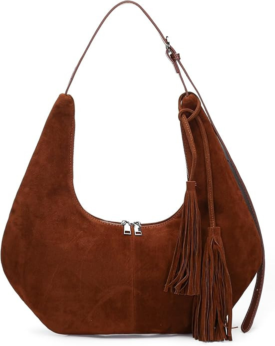 Herald Tassel Suede Slouchy Crescent Hobo Shoulder Bag for Women | Amazon (US)