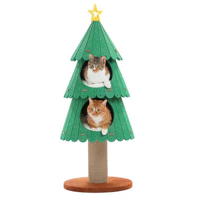 Hristmas Cat Tree For Indoor Cats, Cute Cat Tower With 2 Cozy Houses, Holiday Kitty Climbing Furniture For Kittens To Play And Sleep | Wayfair North America